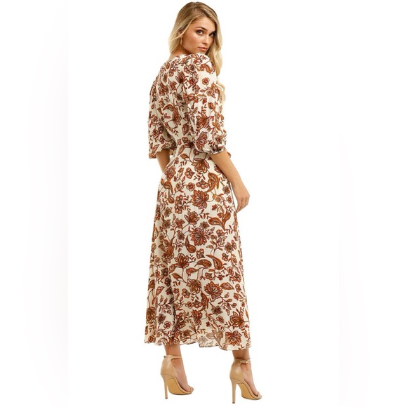 NICHOLAS Danielle Bow-Detailed Printed Crepe Maxi Dress Size 14 Ivory - Picture 10 of 11